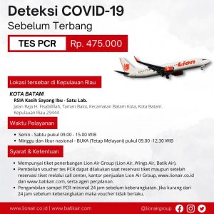 Kabar Gembira tes PCR di Batam Cuma 475 Ribu Terbang Bersama Lion Air Group
