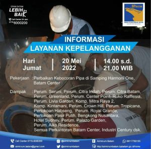 Ada Perbaikan Pipa Bocor, Ini Jadwal Mati Air Dan Perumahan Terdampak di Batam