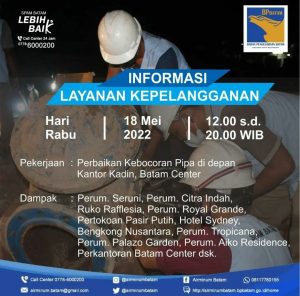 SPAM Batam Lakukan Perbaikan Pipa Bocor di Batam Center, Ini Area terdampak
