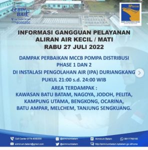 Rabu Ada Perbaikan Pompa di IPA Duriangkang, Area Ini Terdampak Suplai Air Bersih