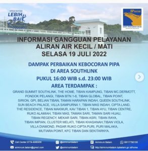 Pipa SPAM Bocor di Area Southlink, Suplai Air Bersih ke Wilayah Tiban Terganggu